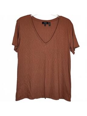 Theory Pima Cotton V-Neck T-Shirt Women's Size Medium Rust Brown
